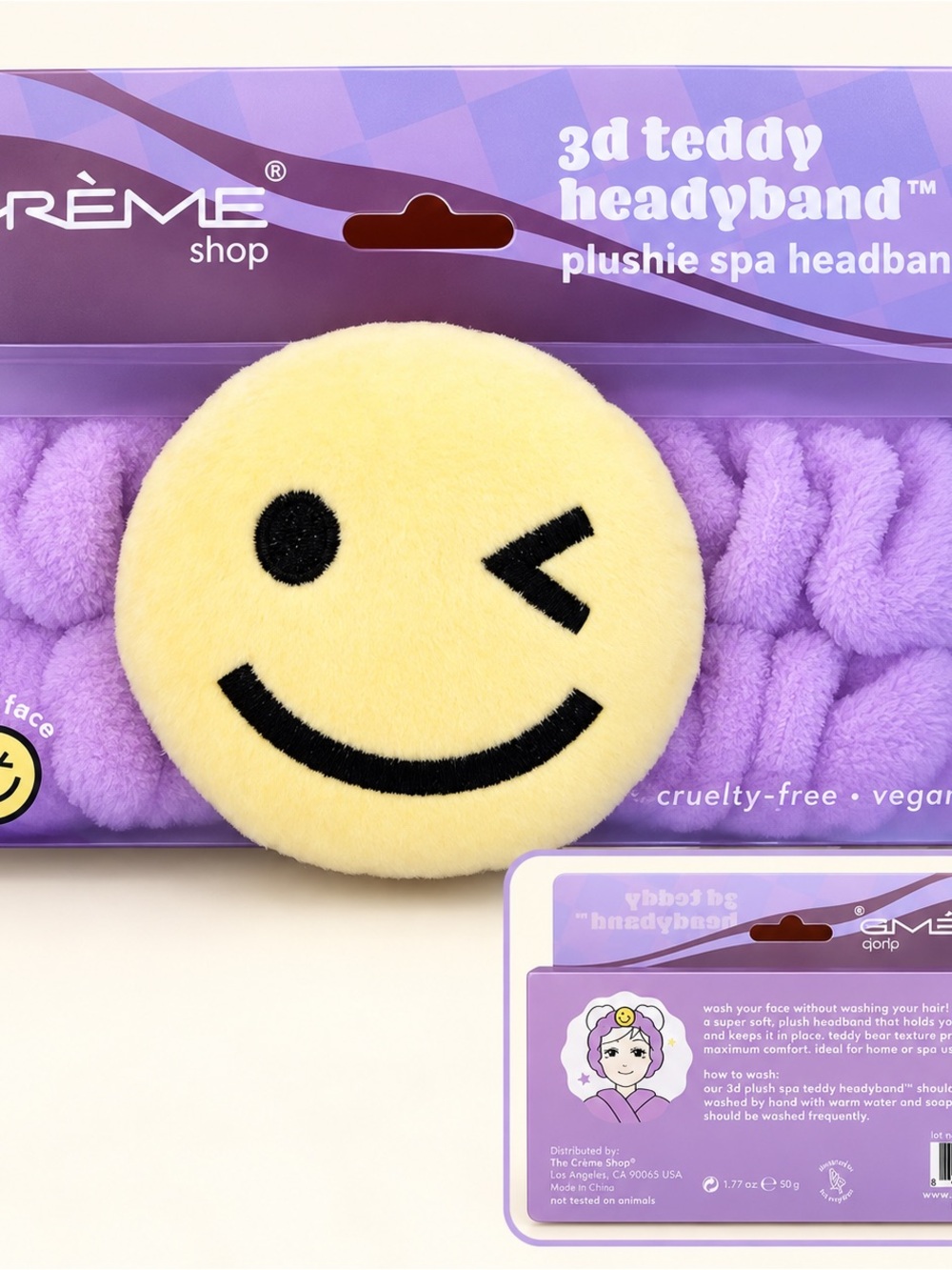 The Crème Shop Winky Face 3D Teddy Spa Headband Lavender